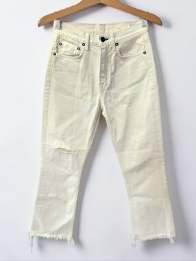 Noend Off White Kick Flare Raw Hem Ankle Jeans Womens 26x26 Distressed High Rise